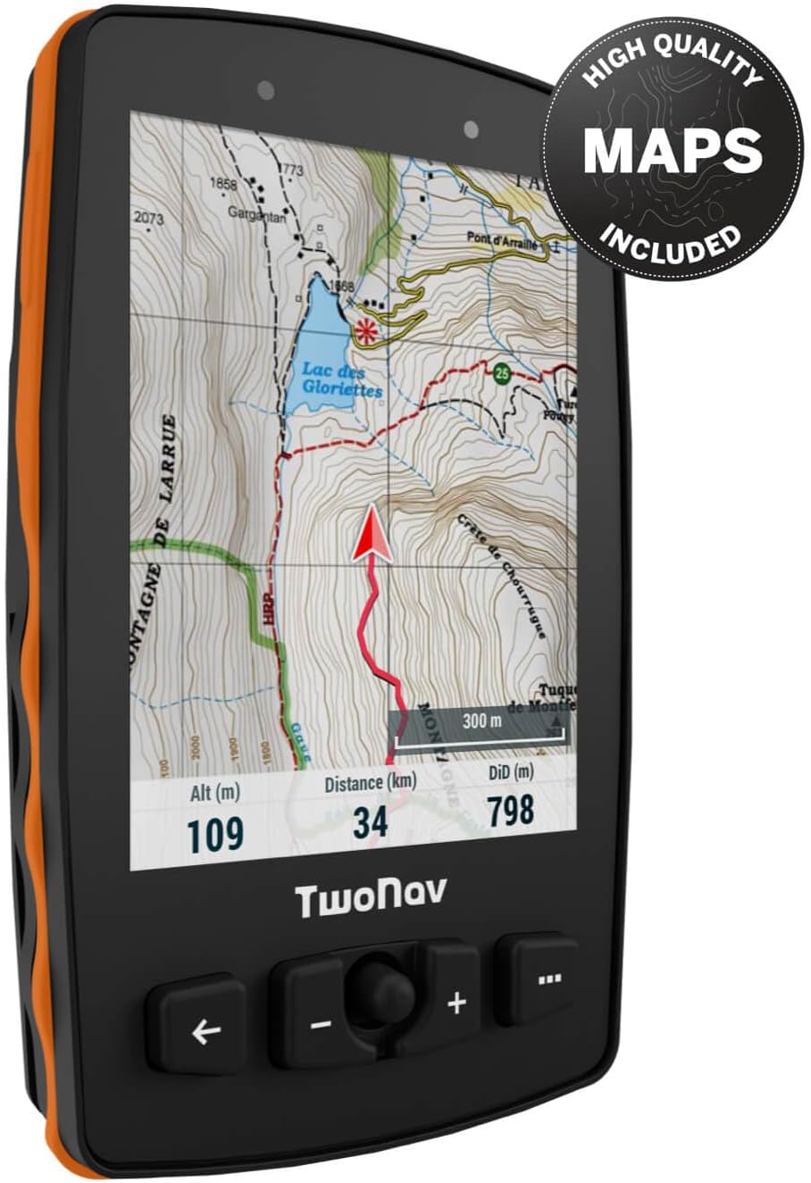 TwoNav Aventura 2 Plus (32 GB), Handheld GPS with 3.7-inch Wide Screen, Buttons and Joystick for Mountaineering, Mountaineering, Trekking or Hiking with maps Included. Colour Orange