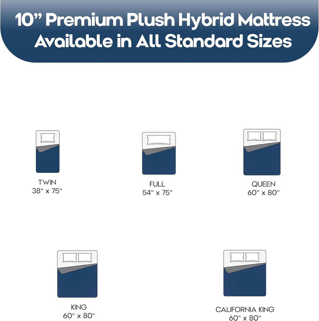 Corsicana 10 Inch Plush Hybrid King Mattress – Memory Foam & Pocket Spring Mattress for Side Sleepers, Pressure Relief, Edge Support, Breathable Cooling Cover, CertiPUR-US, Made in USA (King)