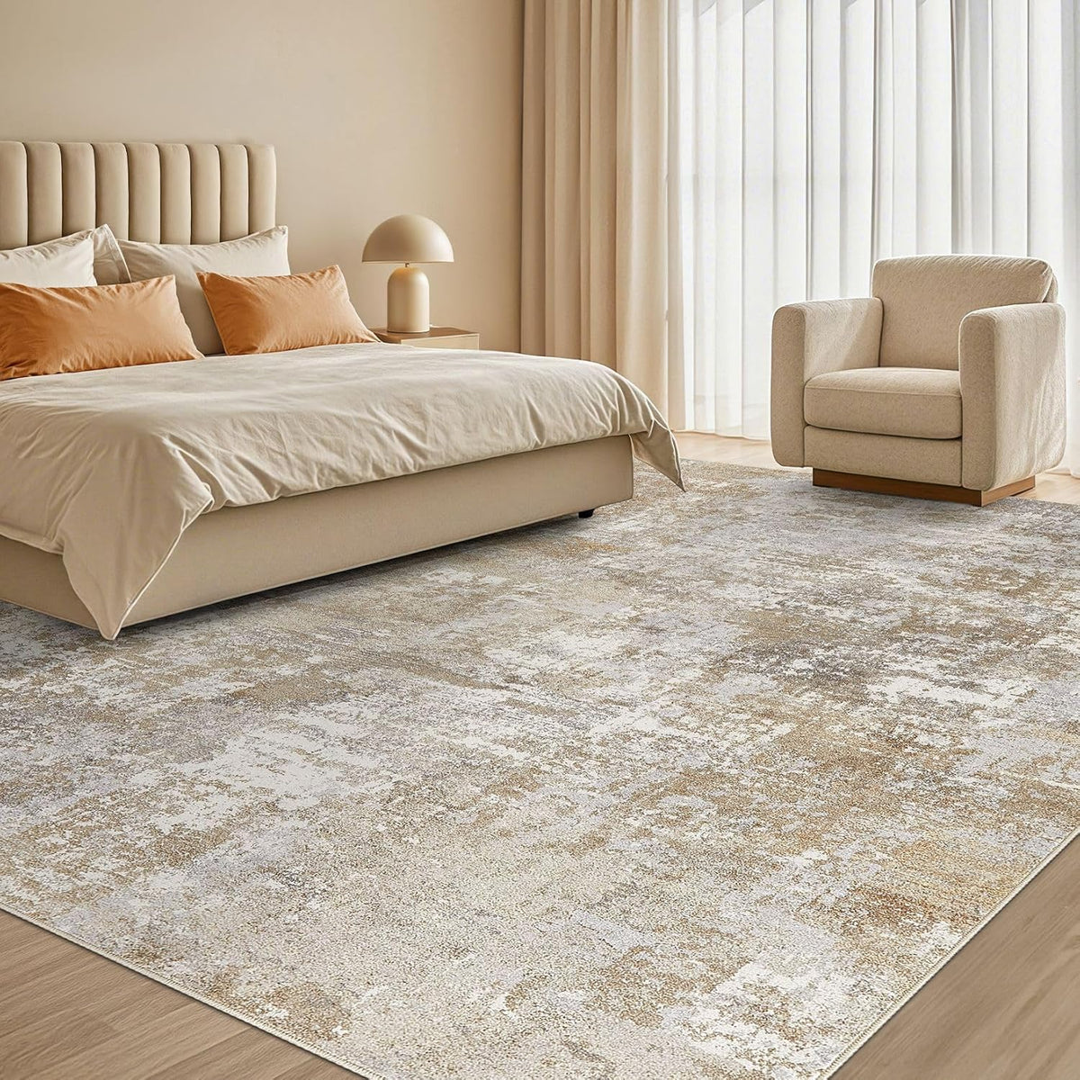 Tortania Washable 9x12 Area Rug for Living Room: Modern Abstract Neutral Large Soft Thin Rugs - Non Slip Indoor Carpet for Bedroom Dining Room Office Nursery Home Floor Decoration - Brown Grey