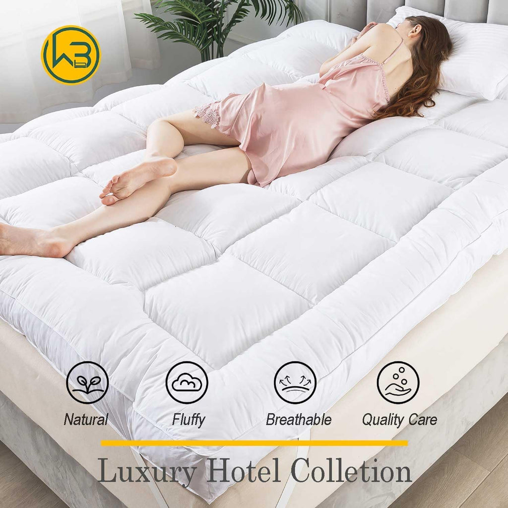 WhatsBedding 3 Inch Feather Bed Mattress Topper,Duck Feather Memory Foam Mattress Topper, Thickened Topper Layer,Queen