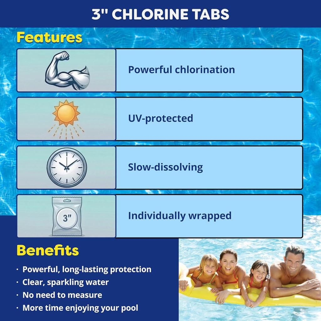 In The Swim 3 Inch Stabilized Chlorine Tablets for Sanitizing Swimming Pools - Individually Wrapped, Slow Dissolving - 90% Available Chlorine - Tri-Chlor - 25 Pounds