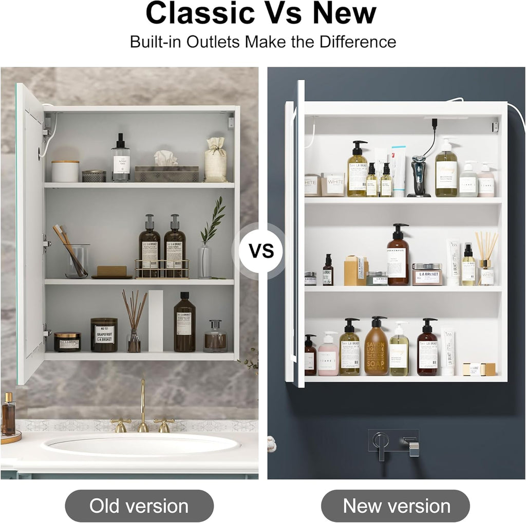 24x30 Medicine Cabinet with Lights,Led Mirror Cabinet with Outlets & USB, Bathroom Cabinet Wall Mounted,Anti-Fog Dimmable Light and Color Adjustment,Lighted Medicine Cabinet for Bathroom