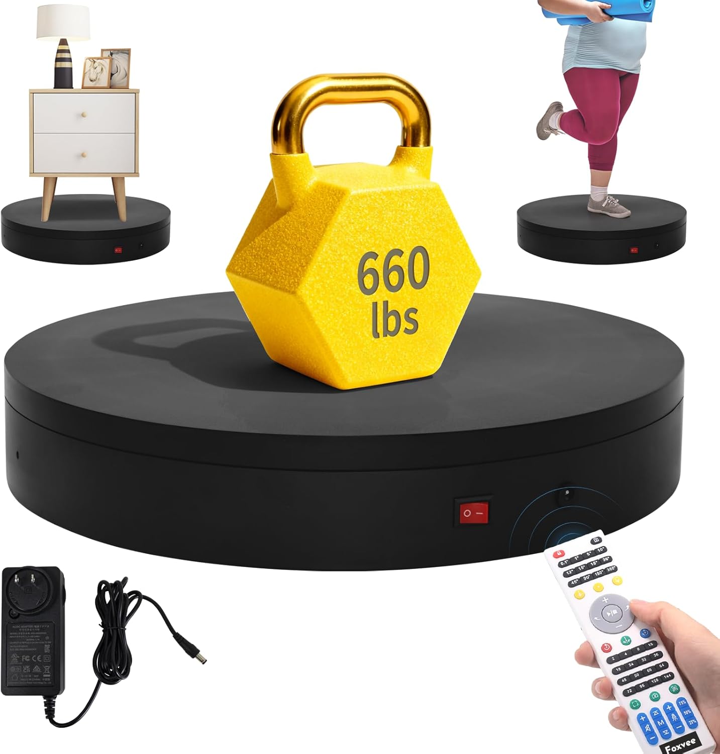 Super Heavy Duty Remote-Controlled Motorized Turntable,Motorized Rotating Display Stand,Speed-Adjustable Rotating Platform,Human 3D Scan Electric Turntable for Scan,Showcase(19.7in/Black)