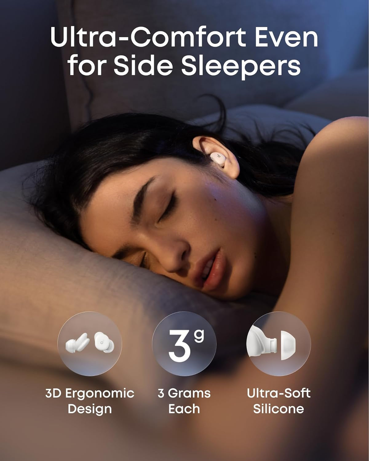 Soundcore Sleep A30 by Anker Sleep Earbuds, Smart Active Noise Cancelling Sleep Headphones, Adaptive Snore-Masking System, Ultra-Comfort for Side Sleepers, 45H Playtime(Renewed)