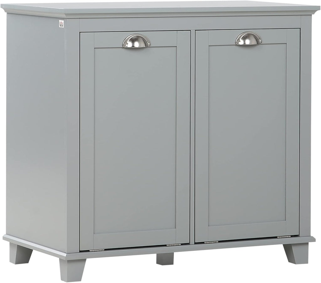 HOMCOM Dual Tilt Out Laundry Hamper Cabinet, Bathroom Storage Cabinet with 2-Compartment Hamper, Modern Bathroom Floor Cabinet for Washroom, Gray