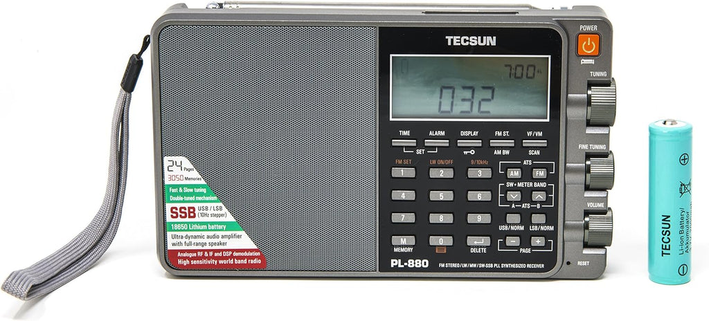 Tecsun PL880 Portable Digital PLL Dual Conversion AM/FM, Longwave & Shortwave Radio with SSB (Single Side Band) Reception, Color Silver