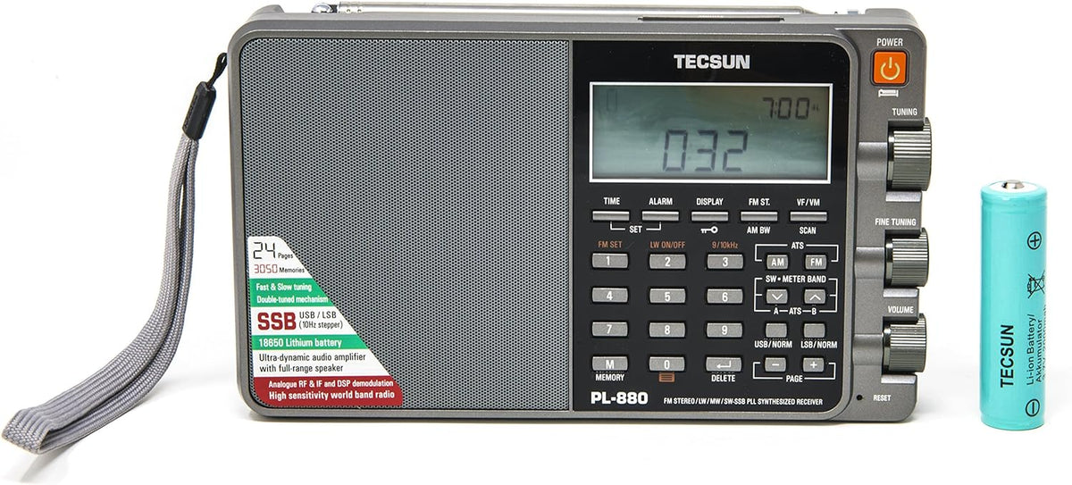 Tecsun PL880 Portable Digital PLL Dual Conversion AM/FM, Longwave & Shortwave Radio with SSB (Single Side Band) Reception, Color Silver