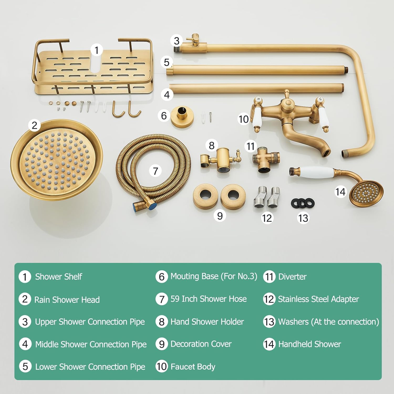 Antique Brass Shower System Outdoor Shower Fixtures with 8 Inch Rain Shower Head and Double Cross Handles Bathroom Shower Faucet Set