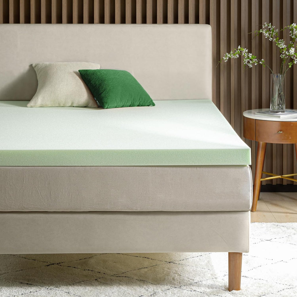 ZINUS 3 Inch Green Tea Memory Foam Mattress Topper, Pressure-Relieving Layer, Ideal for Back Pain Relief, Compact WONDERBOX Packaging, CertiPUR-US Certified, King