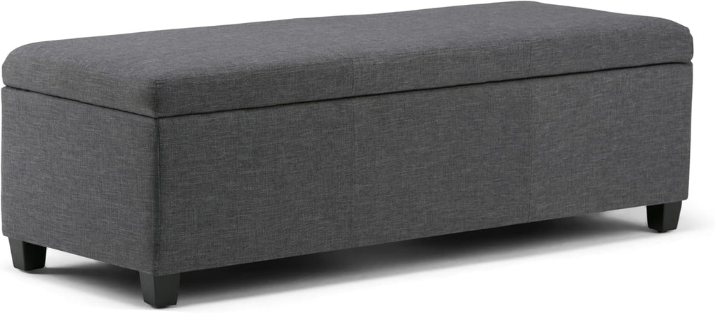 SIMPLIHOME Avalon Storage Ottoman Bench - 48" Wide x 16" High Upholstered Linen Look Fabric Rectangular Lift-Top Ottoman in Slate Grey, Contemporary Bench for Living Room with High-Density Foam