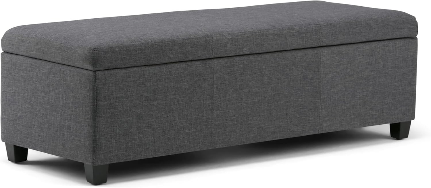 SIMPLIHOME Avalon Storage Ottoman Bench - 48" Wide x 16" High Upholstered Linen Look Fabric Rectangular Lift-Top Ottoman in Slate Grey, Contemporary Bench for Living Room with High-Density Foam