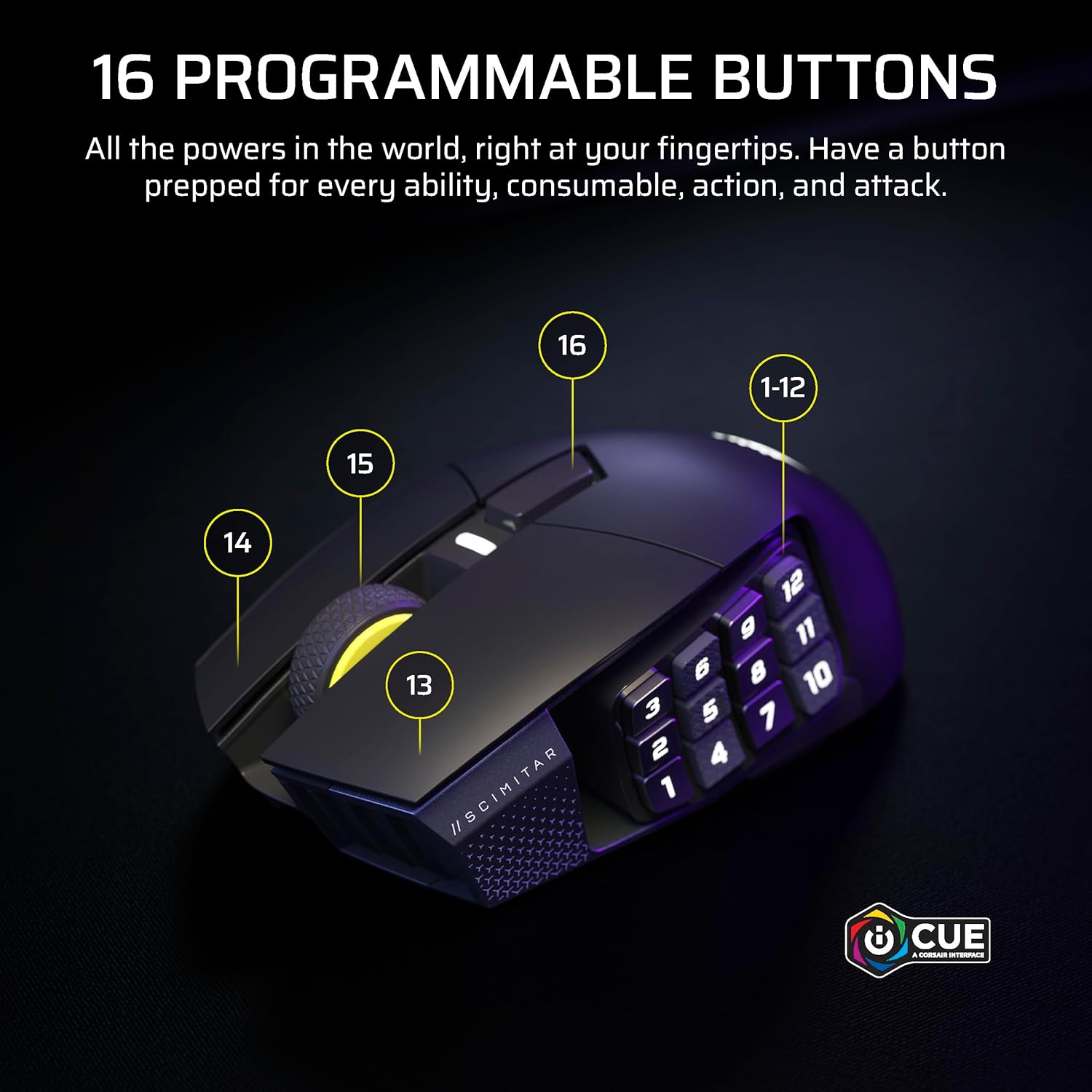 Corsair Scimitar Elite Wireless SE MMO PC Gaming Mouse – 33,000 DPI, 16 Programmable Buttons, Key Slider, Elgato Virtual Stream Deck, 1,000Hz Polling, Up to 150-Hour Battery – Gunmetal