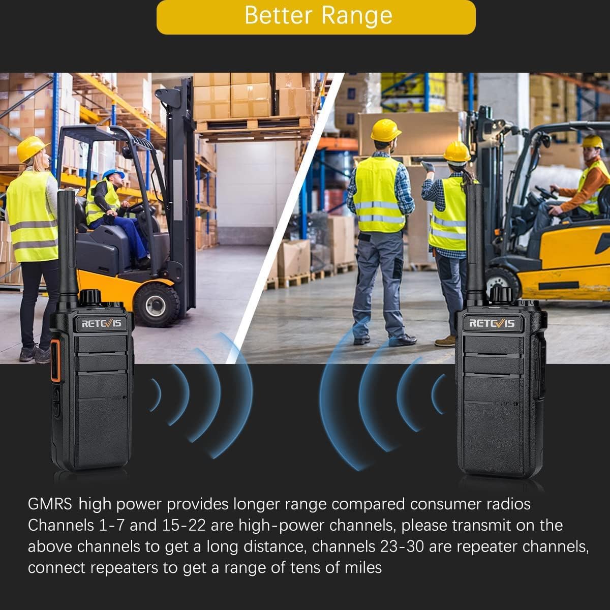 Retevis RB26 2 Way Radios Long Range,Work Walkie Talkie with Earpiece Bulk,21-Hours,USB-C,GMRS Repeater Capable,Flashlight,Business Two-Way Radios Rechargeable for Adults School Church Retail(10 Pack)