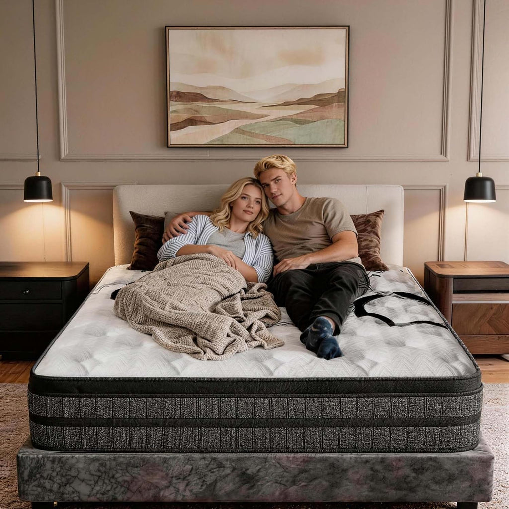 Queen Mattress 12 Inch Mattress Hybrid with Memory Foam and Pocket Springs for Motion Isolation Breathable and Cooling Comfort Medium Firm Support Fiberglass Free 365-Night Trial