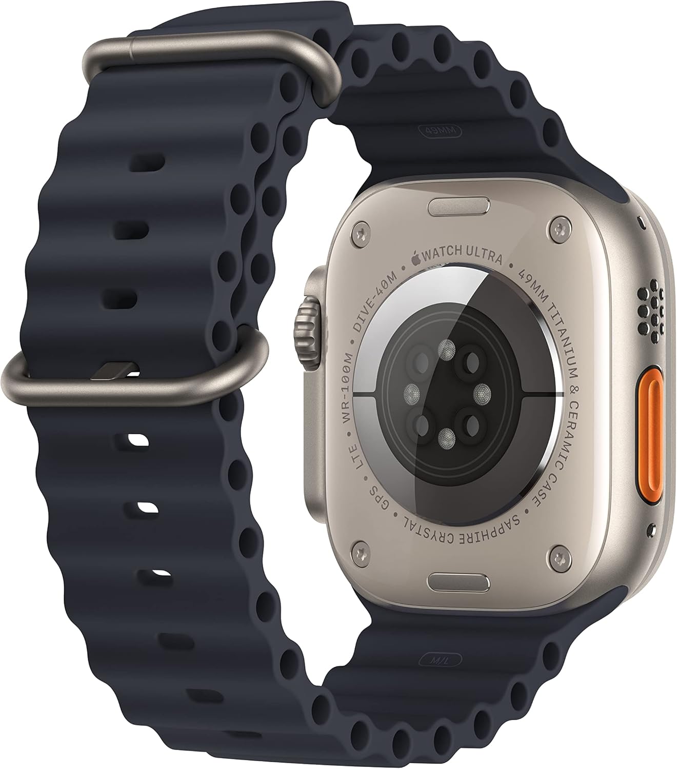 Apple Watch Ultra GPS + Cellular 49mm Titanium Case with Midnight Ocean Band, One Size (Renewed)
