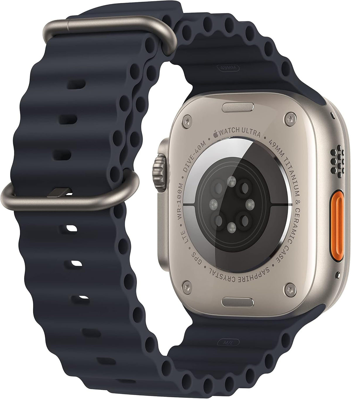 Apple Watch Ultra GPS + Cellular 49mm Titanium Case with Midnight Ocean Band, One Size (Renewed Premium)