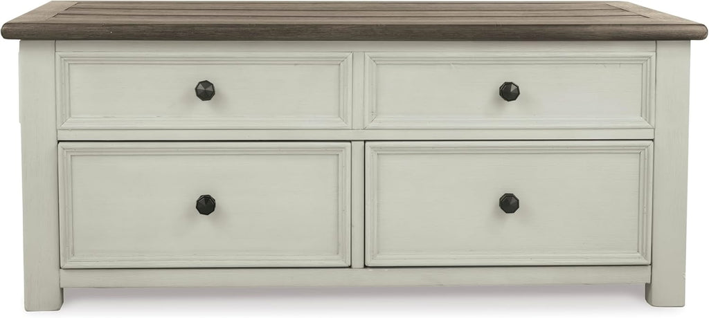 Signature Design by Ashley Bolanburg Lift-Top Coffee Table with Storage Two-Tone Rustic Farmhouse Cocktail Table – Brown/White