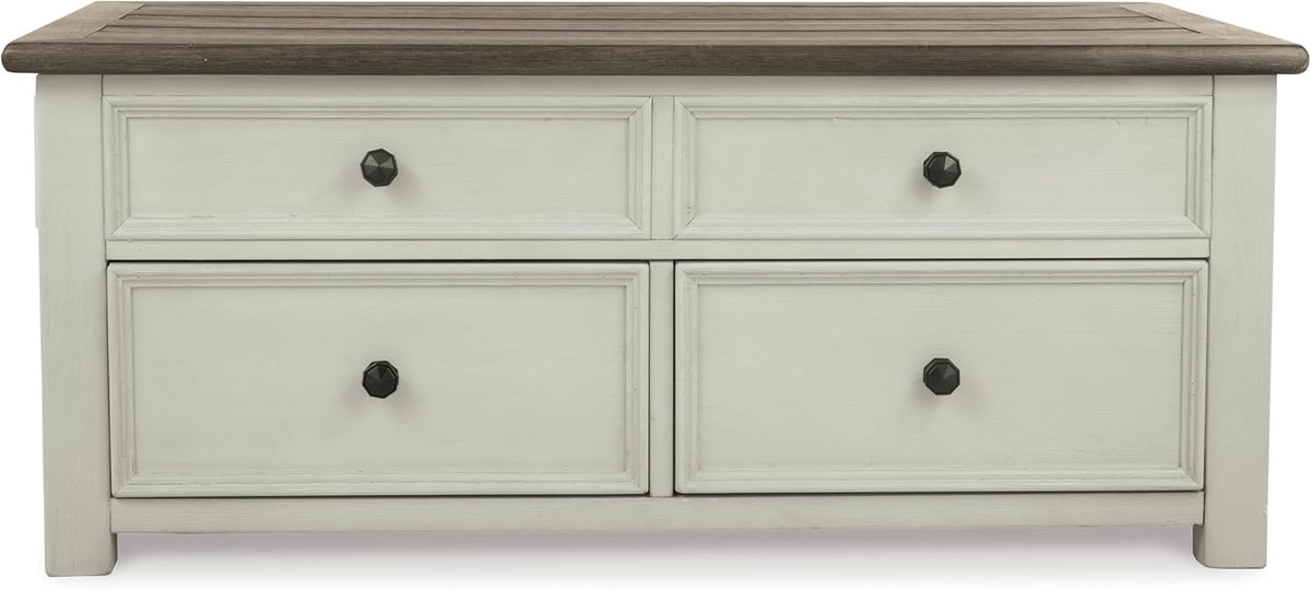 Signature Design by Ashley Bolanburg Lift-Top Coffee Table with Storage Two-Tone Rustic Farmhouse Cocktail Table – Brown/White