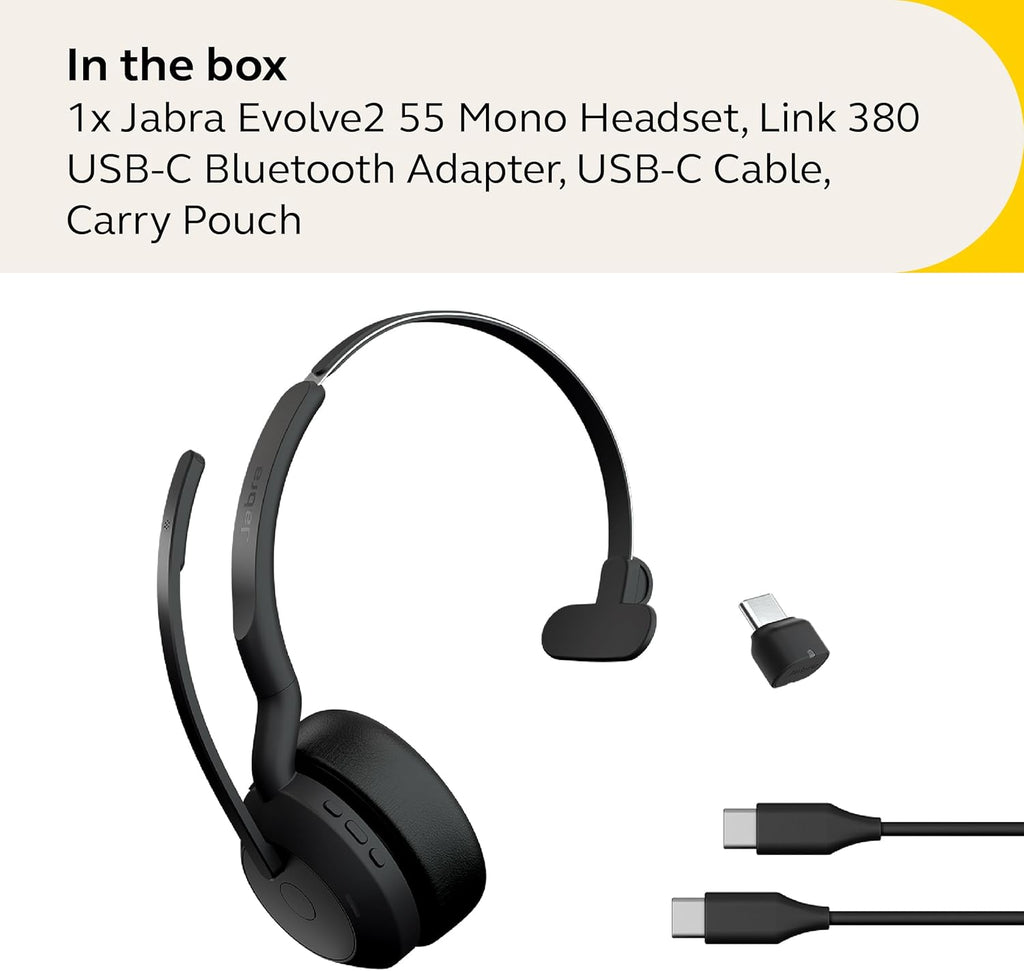 Jabra Evolve2 55 Mono Wireless Headset - Features AirComfort Technology, Noise-Cancelling Mics & Active Noise Cancellation - Works with UC Platforms Such as Zoom & Google Meet - Black