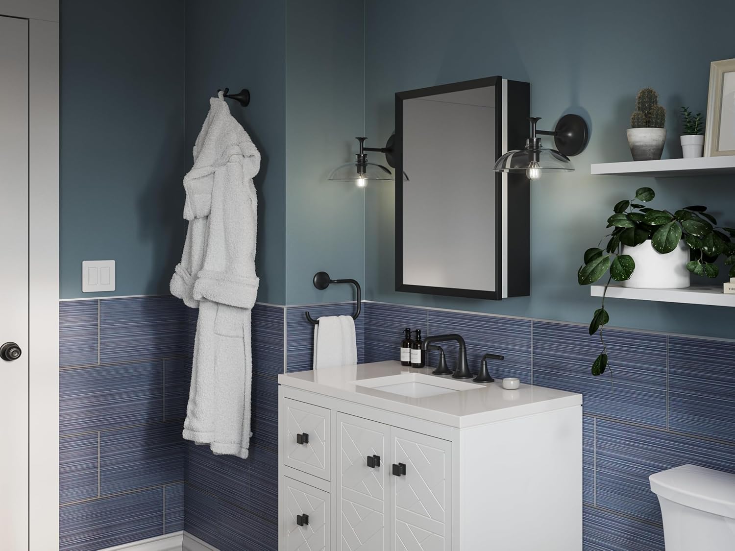 Kohler R39884-BLL Bathroom Medicine Cabinet with Mirror, Framed Mirrored Cabinet, Black Finish, 20 in. W x 26 in. H