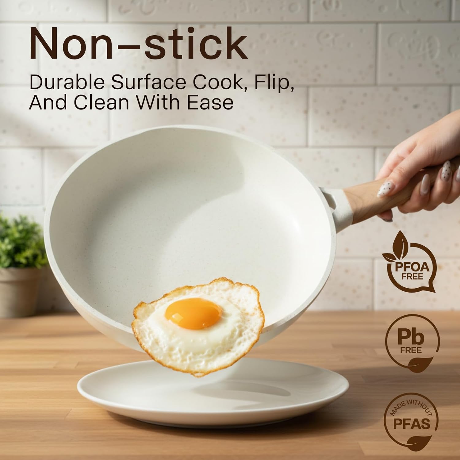 Pots and Pans Set Non Stick Non-Toxic 22 Pcs Ceramic Cookware Sets Nonstick Kitchen Pot&Pan With Lid Cream White Granite Induction Compatible with Glass Lids Crepe Frying Pan PFOA/PFOS-Free
