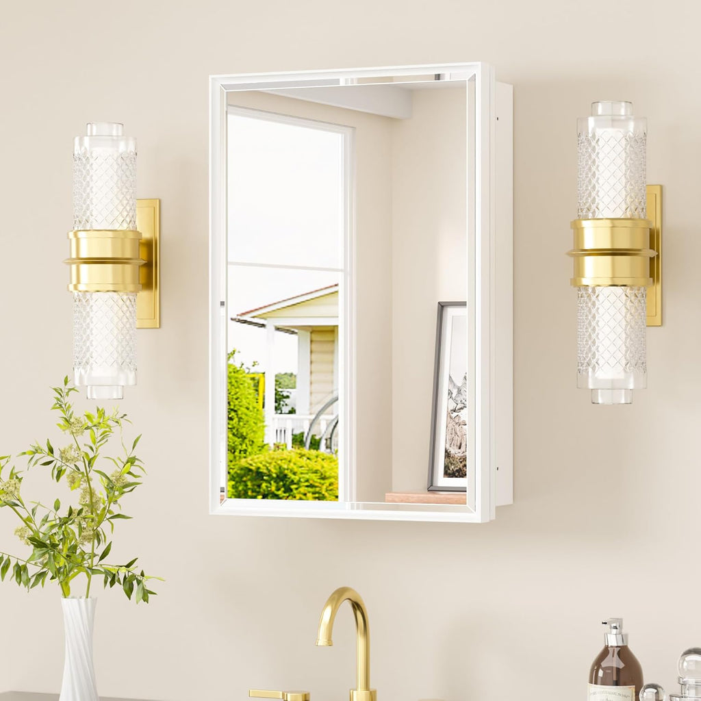TETOTE 16" x 24" Medicine Cabinets for Bathroom with Tempered Mirror Recessed Medicine Cabinet with Aluminum Beveled Frame, Stepless Adjustable Shelves, DTC Hinge