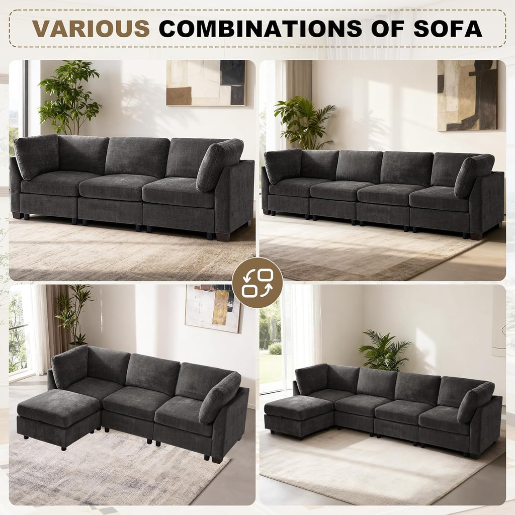 EDILLY 94 inches Oversized Modular Sectional Fabric Cloud Sofa Set, Extra Large L Shaped Couch Reversible Chaise Couch,3 Seat Modular Sofa,Grey