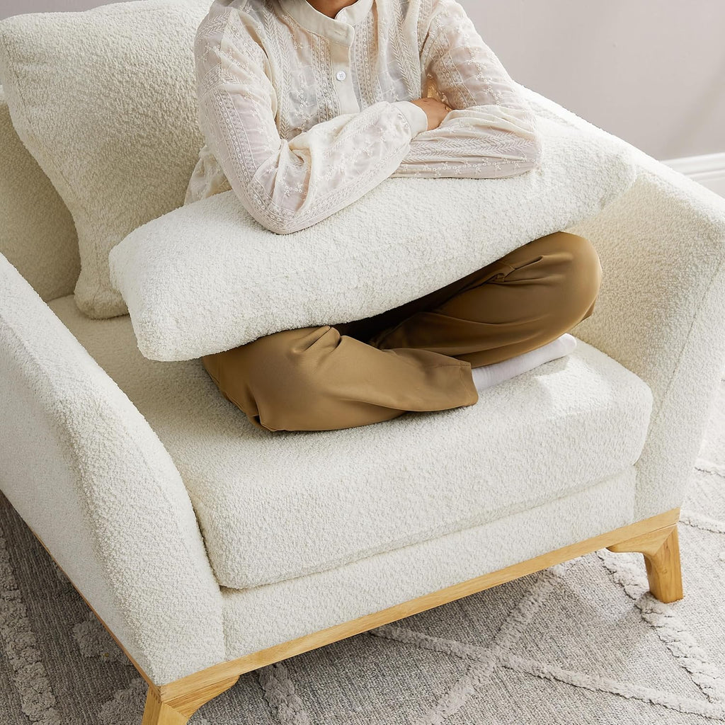 VANOMi Large-Sized Accent Chair, Thick Cushion Bedroom Reading Chair, Comfortable Living Room Single Sofa, Boucle Milky White