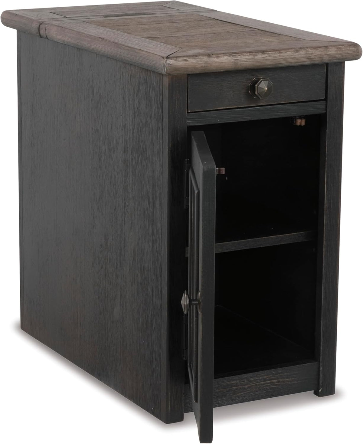 Signature Design by Ashley Tyler Creek Rustic Chair Side End Table with Pull-Out Tray & USB Ports, Brown