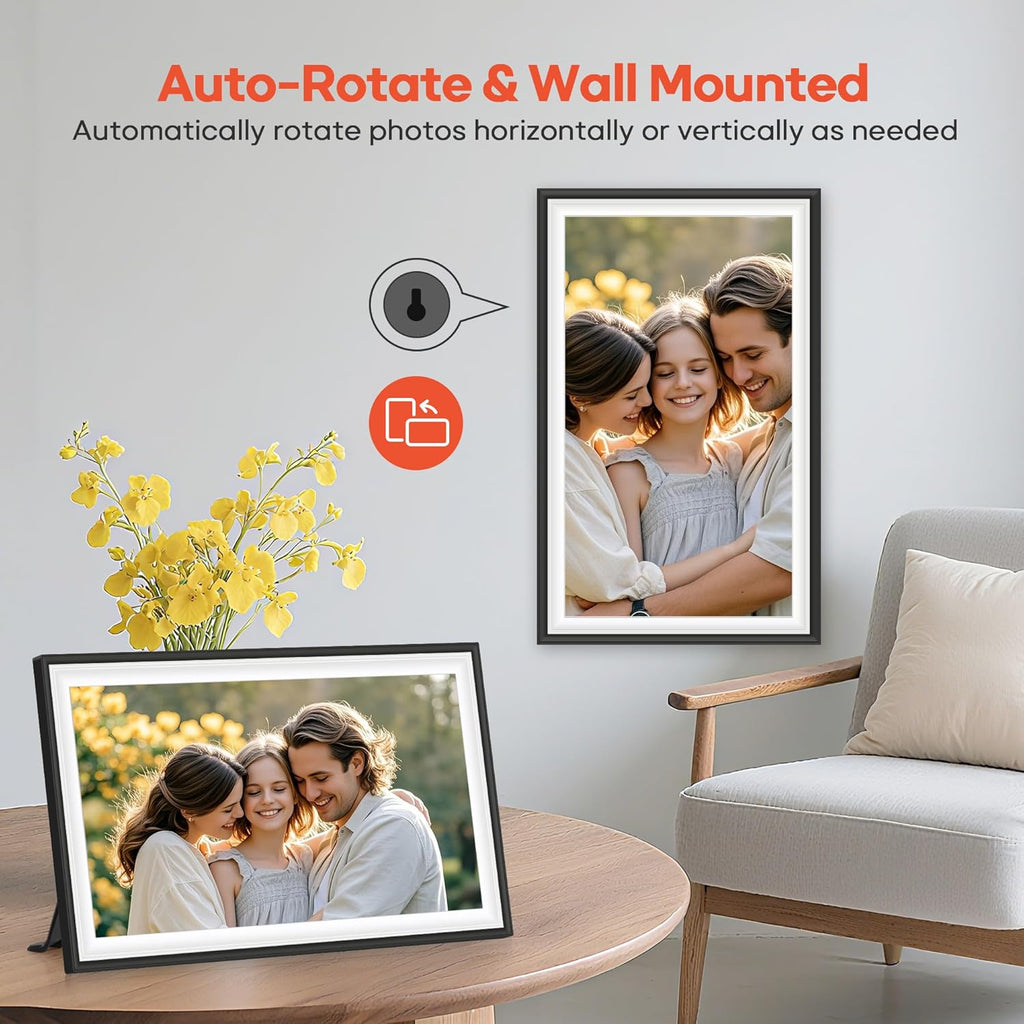 BIGASUO Digital Picture Frame Frameo 15.6" WiFi Electronic Photo Frames Large with 64GB Memory 1920x1080 IPS FHD Touch Screen Share Moments Instantly Anywhere Photo Gifts for Parents and Grandparents