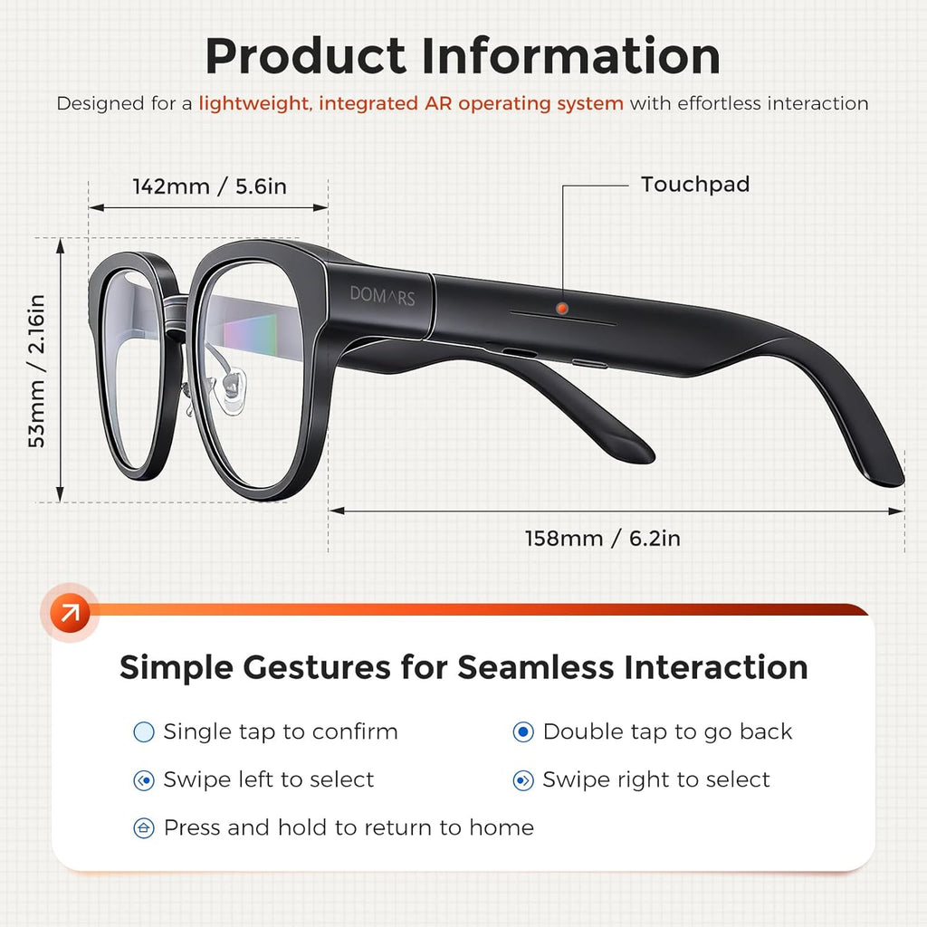 Smart Glasses with AR Display, Invisible Teleprompter Glasses for Speech, AI Real-Time Translation Glasses in 15 Languages, Bluetooth AI Smartglasses for Travel Business Meetings Men Women