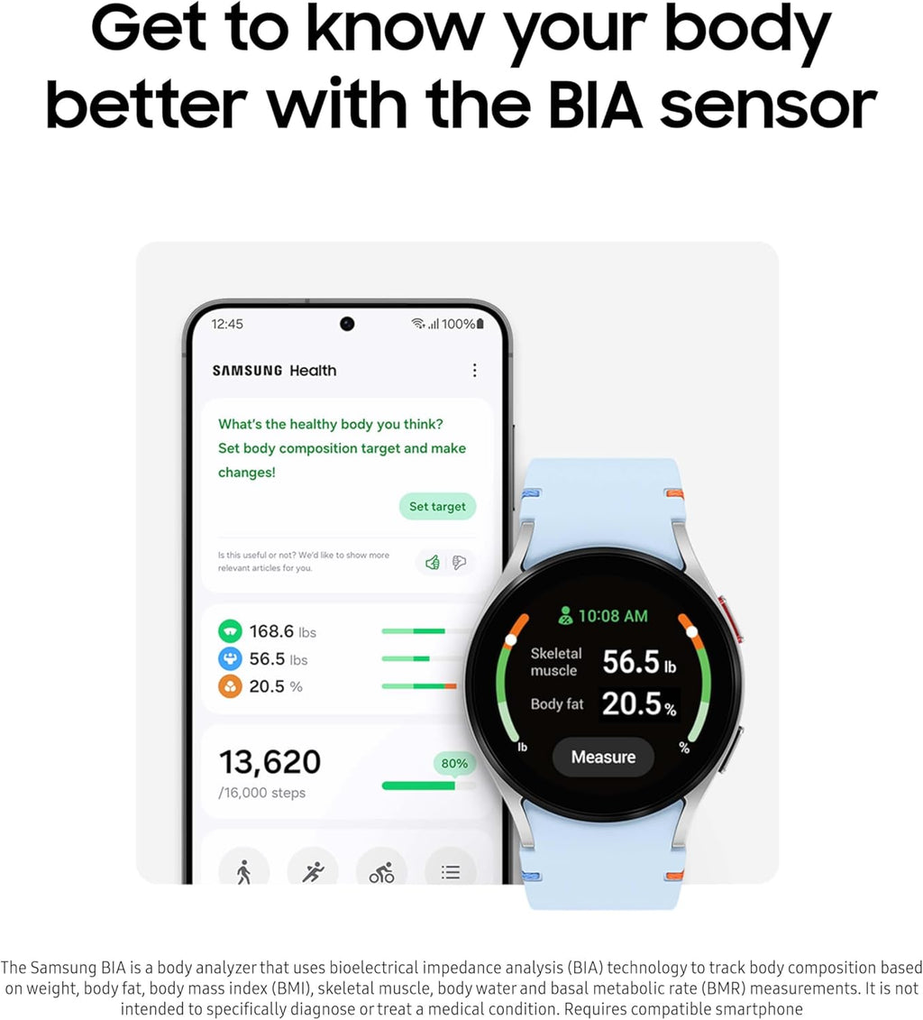 SAMSUNG Galaxy Watch FE 40mm Bluetooth AI Smartwatch w/Fitness Tracking, BIA Sensor, Personalized HR Zones, Heart Rate Tracker, Sleep Monitor, 2024, Silver (Renewed)