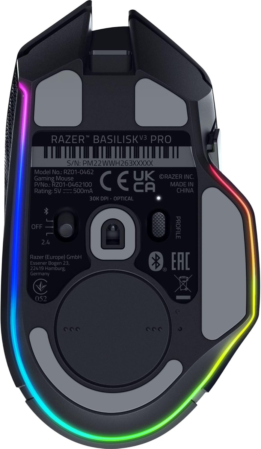 Razer Basilisk V3 Pro Wireless Gaming Mouse: HyperScroll Tilt Wheel - 30K DPI Optical Sensor - Gen-3 Optical Switches - 13-Zone Chroma RGB - 13 Programmable Controls - 3 Connection Modes - Black