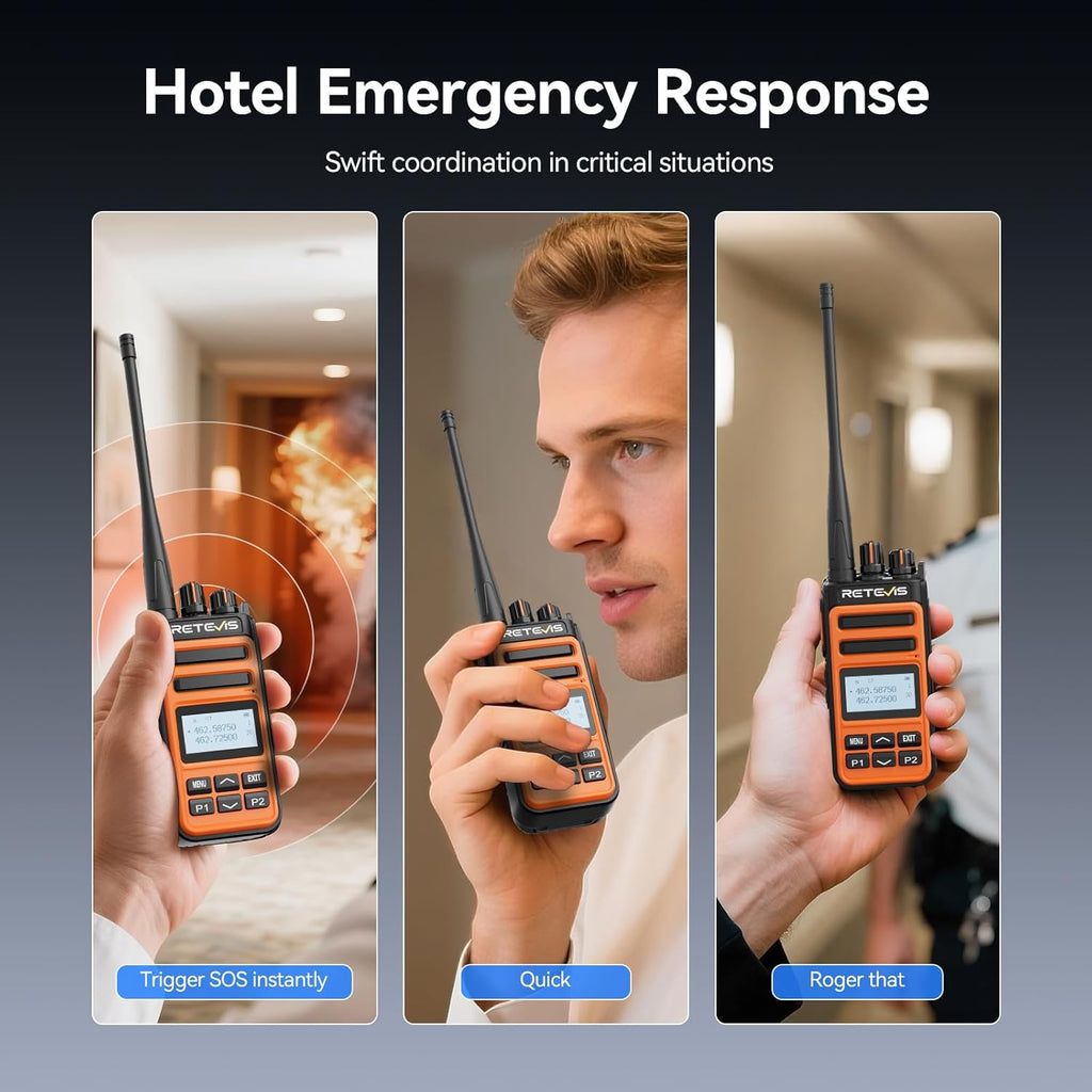 Retevis MateTalk C6B GMRS 2 Way Radio Long Range,Fast Charging Walkie Talkies Rechargeable with Earpieces,NOAA,LCD Screen,Type-C,1500mAh,Easy Pairing,Rugged Two Way Radio for Security Job site(4 Pack)