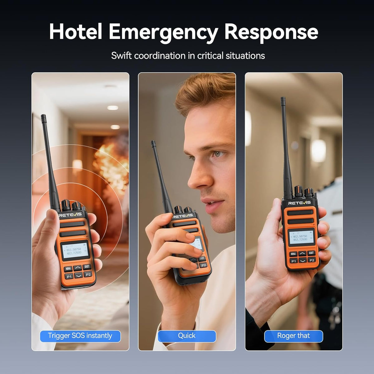 Retevis MateTalk C6B GMRS 2 Way Radio Long Range,Fast Charging Walkie Talkies Rechargeable with Earpieces,NOAA,LCD Screen,Type-C,1500mAh,Easy Pairing,Rugged Two Way Radio for Security Job site(4 Pack)