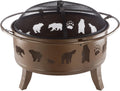 Pure Garden 50-LG1202 32” Outdoor Deep Fire Pit-Round Large Steel Bowl with Bear Cutouts, Mesh Spark Screen, Log Poker & Storage Cover-Patio Wood Burning, Antique Gold