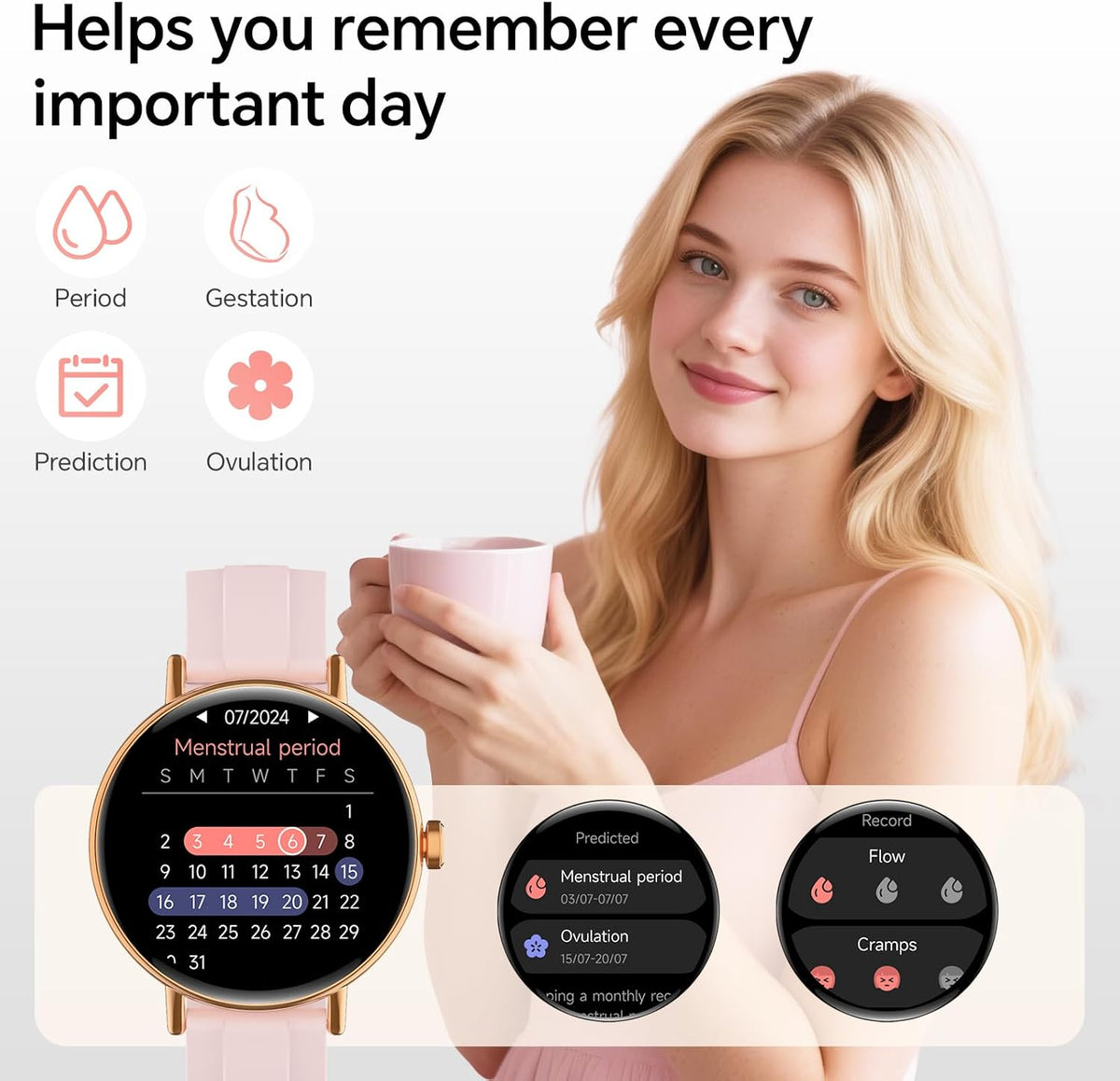 Smart Watch for Women,1.57" Touch Screen Smartwatch for iPhone& Samsung& Android,Answer/Make Call,Fitness Tracker with Heart Rate/SpO2/Sleep Monitor,IP68 Waterproof,110+ Sports Mode,2 Bands