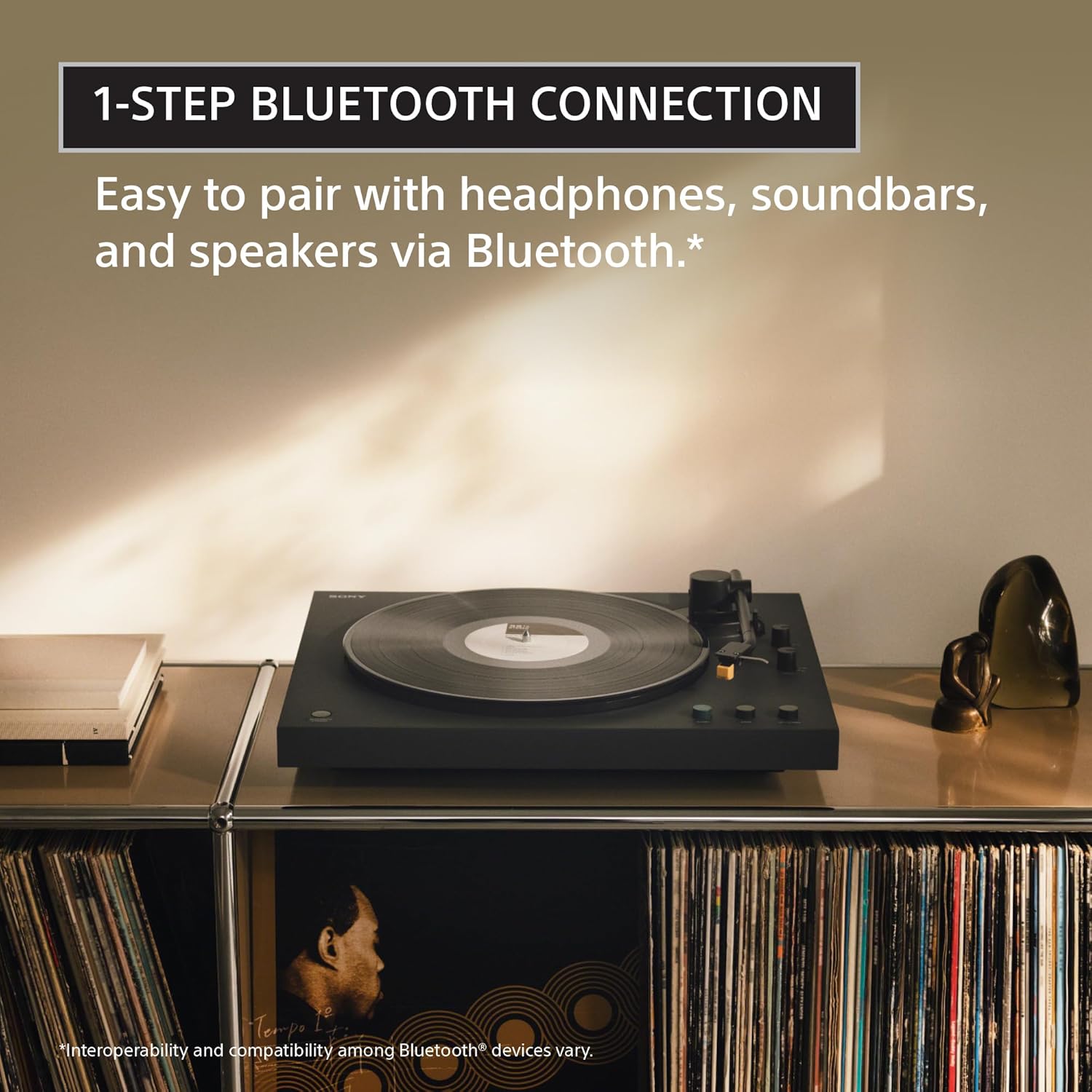 Sony PS-LX5BT Premium Wireless Bluetooth Turntable (2026 Model) : Fully Automatic Belt Drive Vinyl Record Player with Built-in Phono EQ and Included Audio Cable, Black