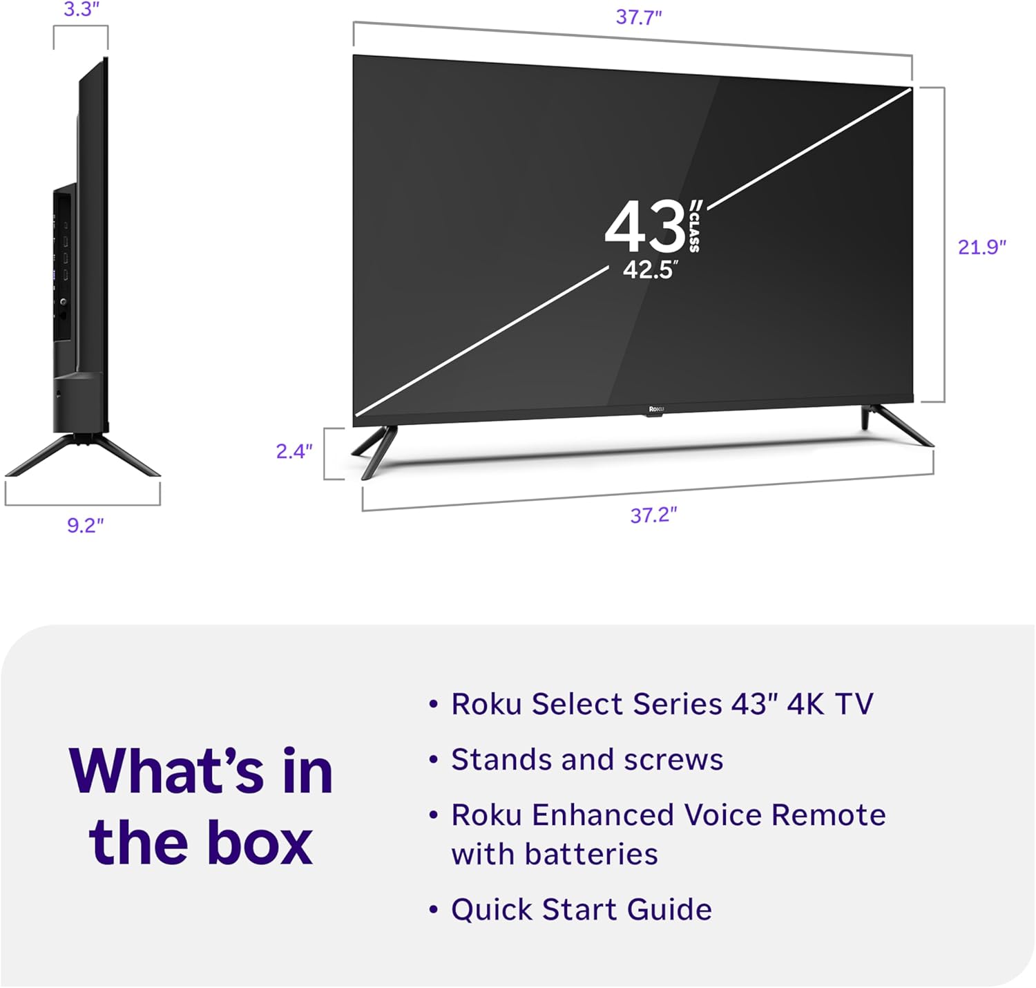 Roku Smart TV – 43-Inch Select Series, 4K HDR TV – RokuTV with Enhanced Voice Remote – Flat Screen LED Television with Wi-Fi for Streaming Live Local News, Sports, Family Entertainment