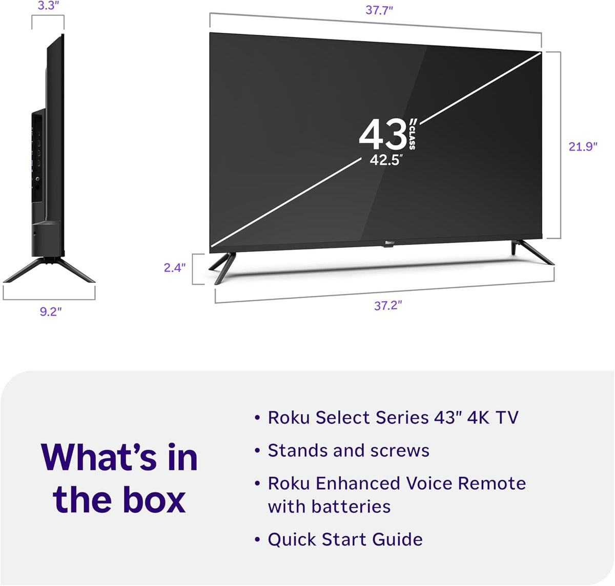 Roku Smart TV – 43-Inch Select Series, 4K HDR TV – Roku TV with Roku Remote – Flat Screen LED Television with Wi-Fi for Streaming Live Local News, Sports, Family Entertainment