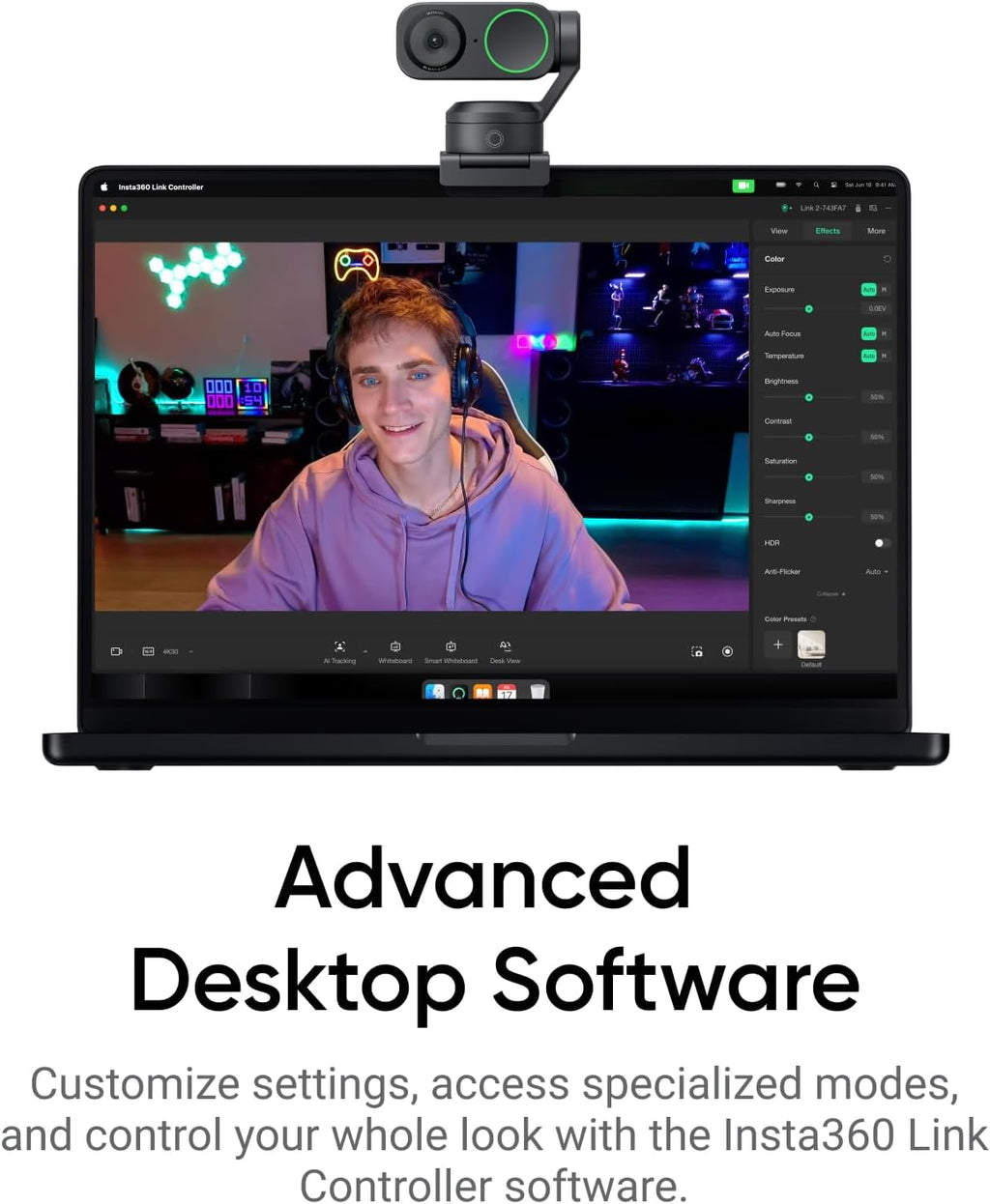 Insta360 Link 2 - PTZ 4K Webcam for PC/Mac, 1/2" Sensor, AI Tracking, HDR, AI Noise-Canceling Mic, Gesture Control for Streaming, Video Calls, Gaming, Works with Zoom, Teams, Twitch