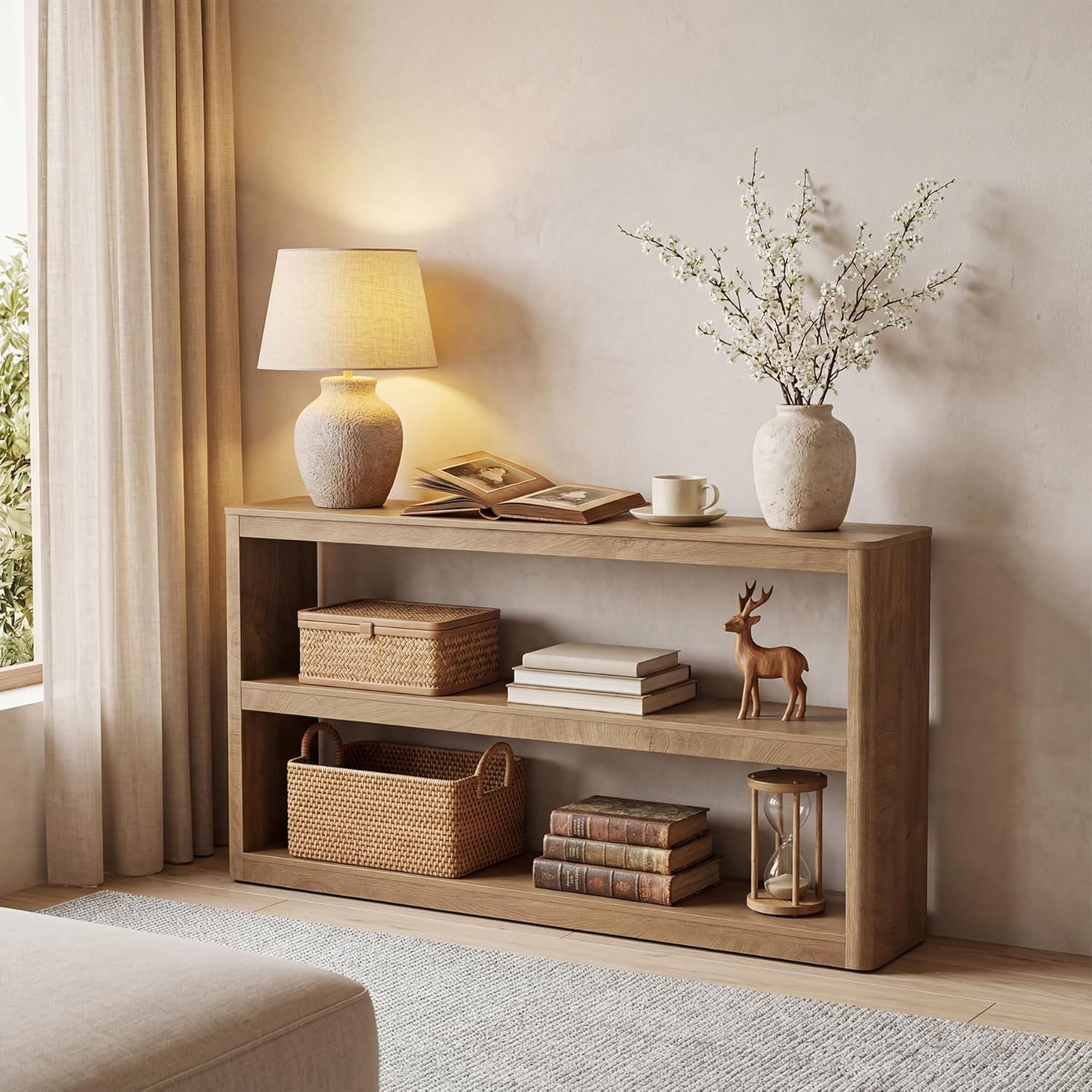 LITTLE TREE 63-Inches Console Table, Modern Sofa Table with 3 Storage Shelves, Narrow Entryway Furniture Living Room, Entrance, Hallway, Foyer, Brown