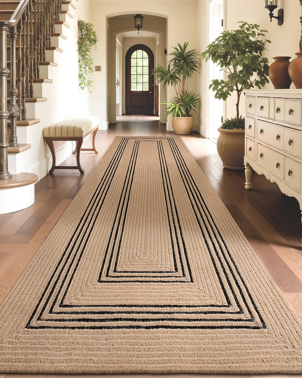 LUMI 3x8 Jute Runner Rug Non Slip for Hallway, Natural Rustic Carpet No Shedding, Farmhouse Braided Area Mat Indoor High Traffic for Living Room, Entryway, Kitchen, Laundry