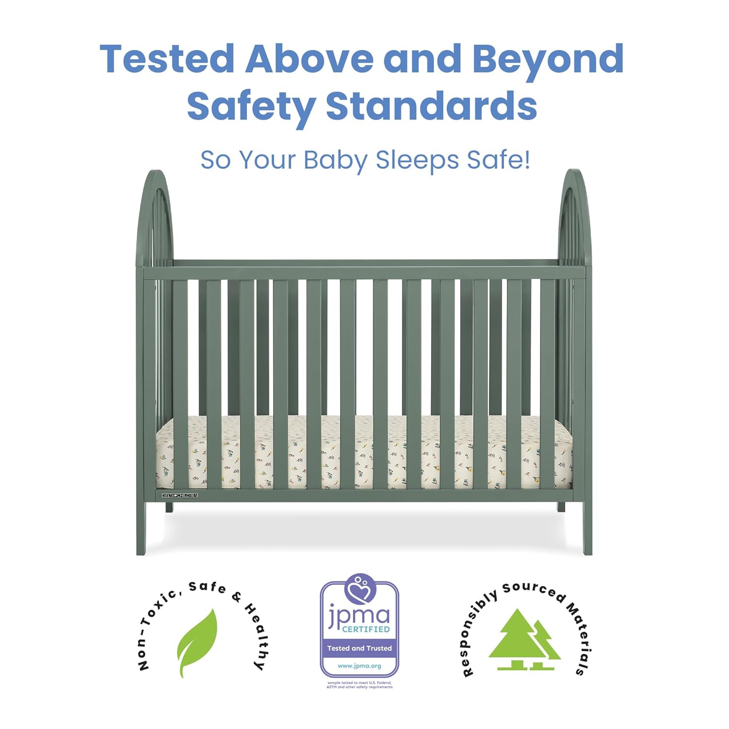 Delta Children Milano 4-in-1 Convertible Crib - Greenguard Gold Certified, Grassy Glen