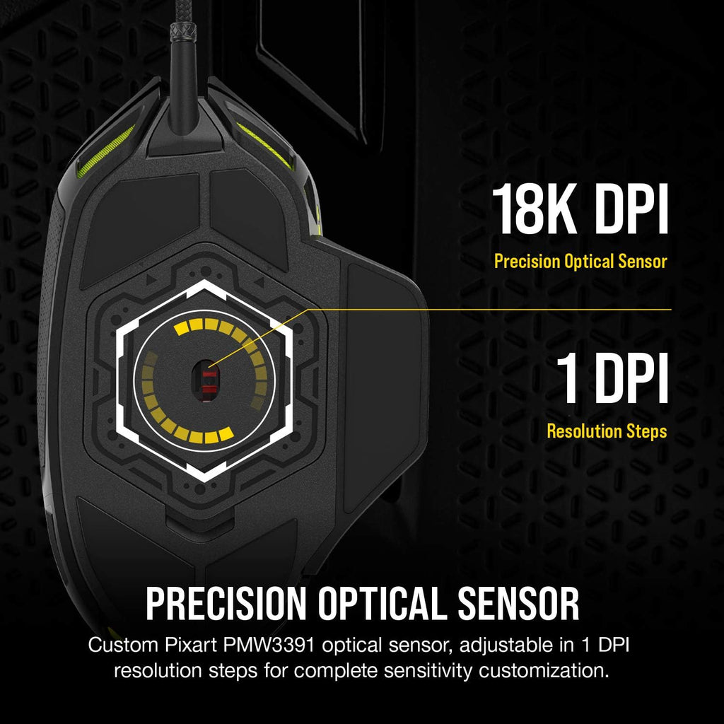 Corsair NIGHTSWORD RGB Gaming Mouse for FPS, MOBA - 18,000 DPI - 10 Programmable Buttons - Weight System - iCUE Compatible - Black