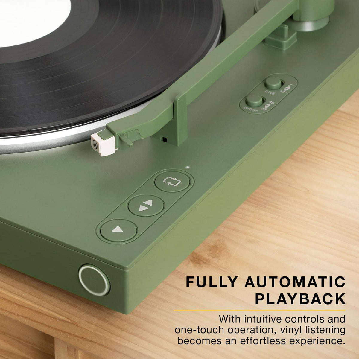 Victrola Fully Automatic Bluetooth Turntable w Audio Technica ATN3600L Cartridge, Automatic Repeat Function, 2-Speed Vinyl Record Player, Wireless Bluetooth Streaming, Preamp & Aluminum Platter Green