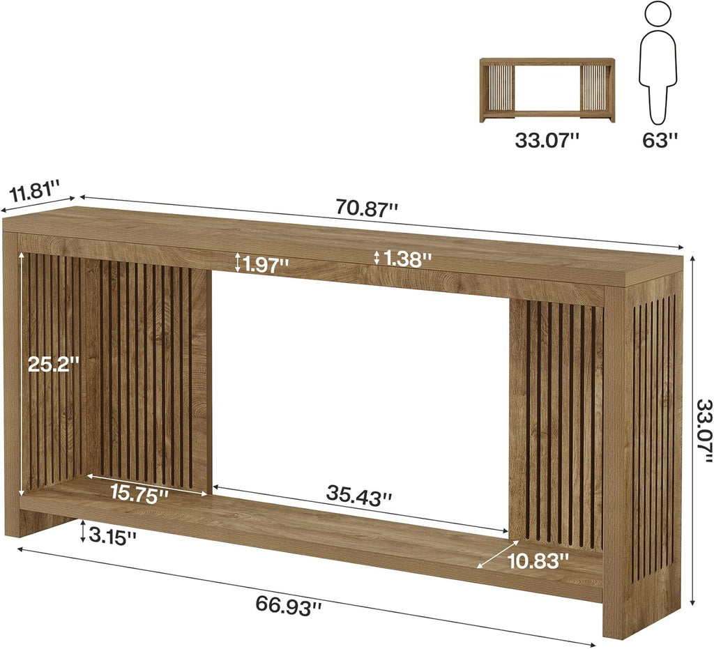 Tribesigns 70.9-Inch Long Entryway Table with 2-Tier Storage, Farmhouse Narrow Sofa Console Table with Vertical Stripe Legs, for Entrance, Entryway, Hallway, Foyer, Behind the Couch, Brown