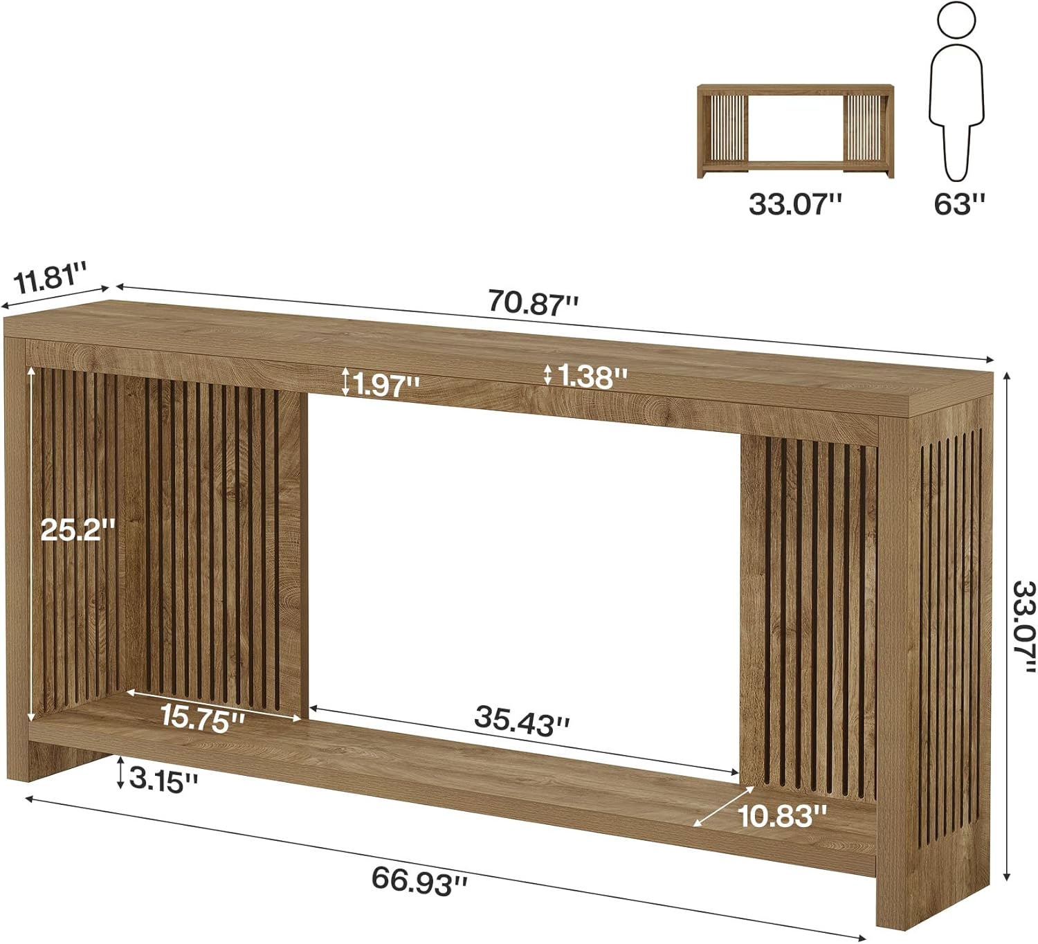 Tribesigns 70.9-Inch Long Entryway Table with 2-Tier Storage, Farmhouse Narrow Sofa Console Table with Vertical Stripe Legs, for Entrance, Entryway, Hallway, Foyer, Behind the Couch, Brown