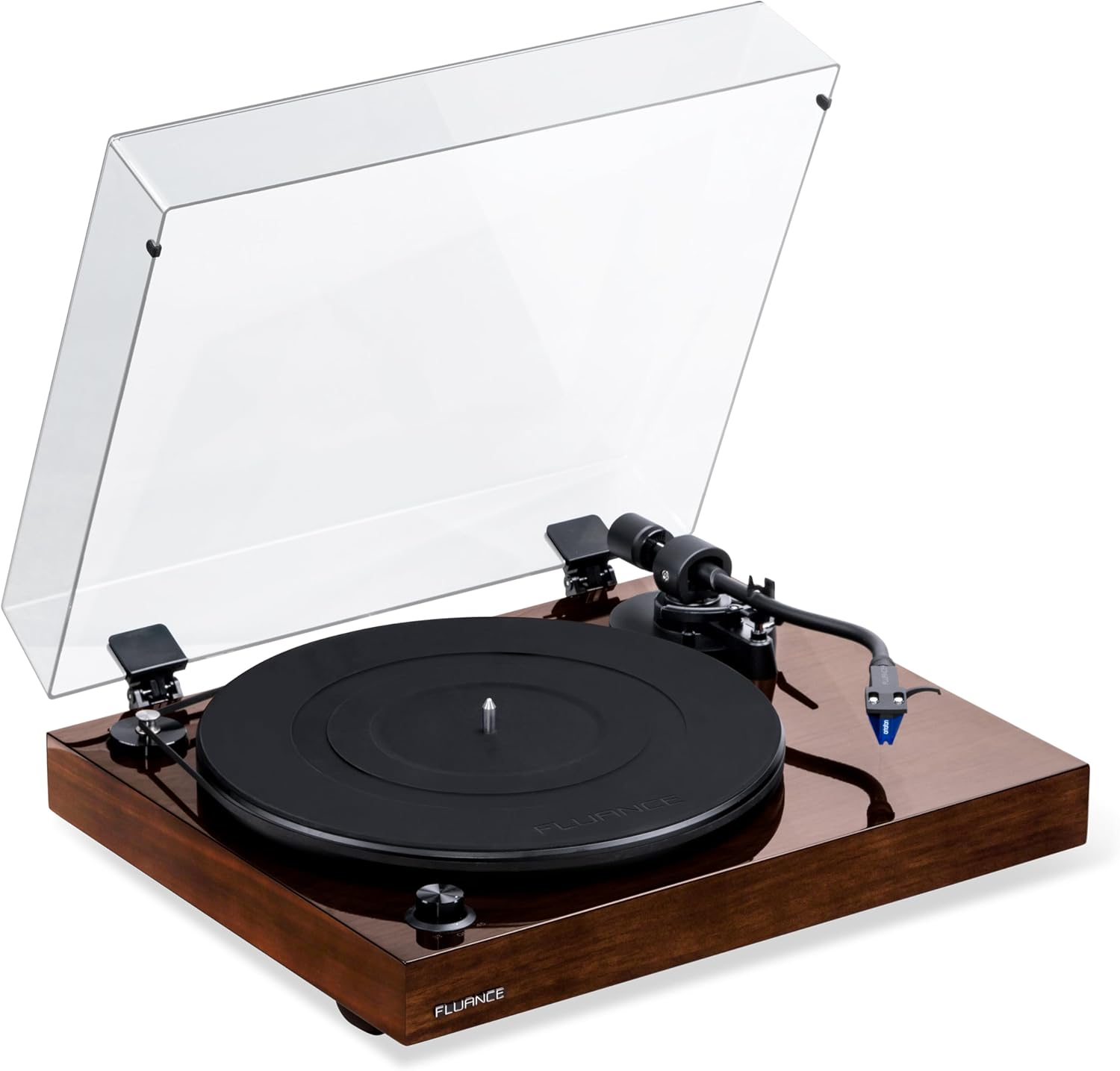 Fluance RT84 Reference High Fidelity Vinyl Turntable Record Player with Ortofon 2M Blue Cartridge, Speed Control Motor, High Mass MDF Wood Plinth, Vibration Isolation Feet - Walnut
