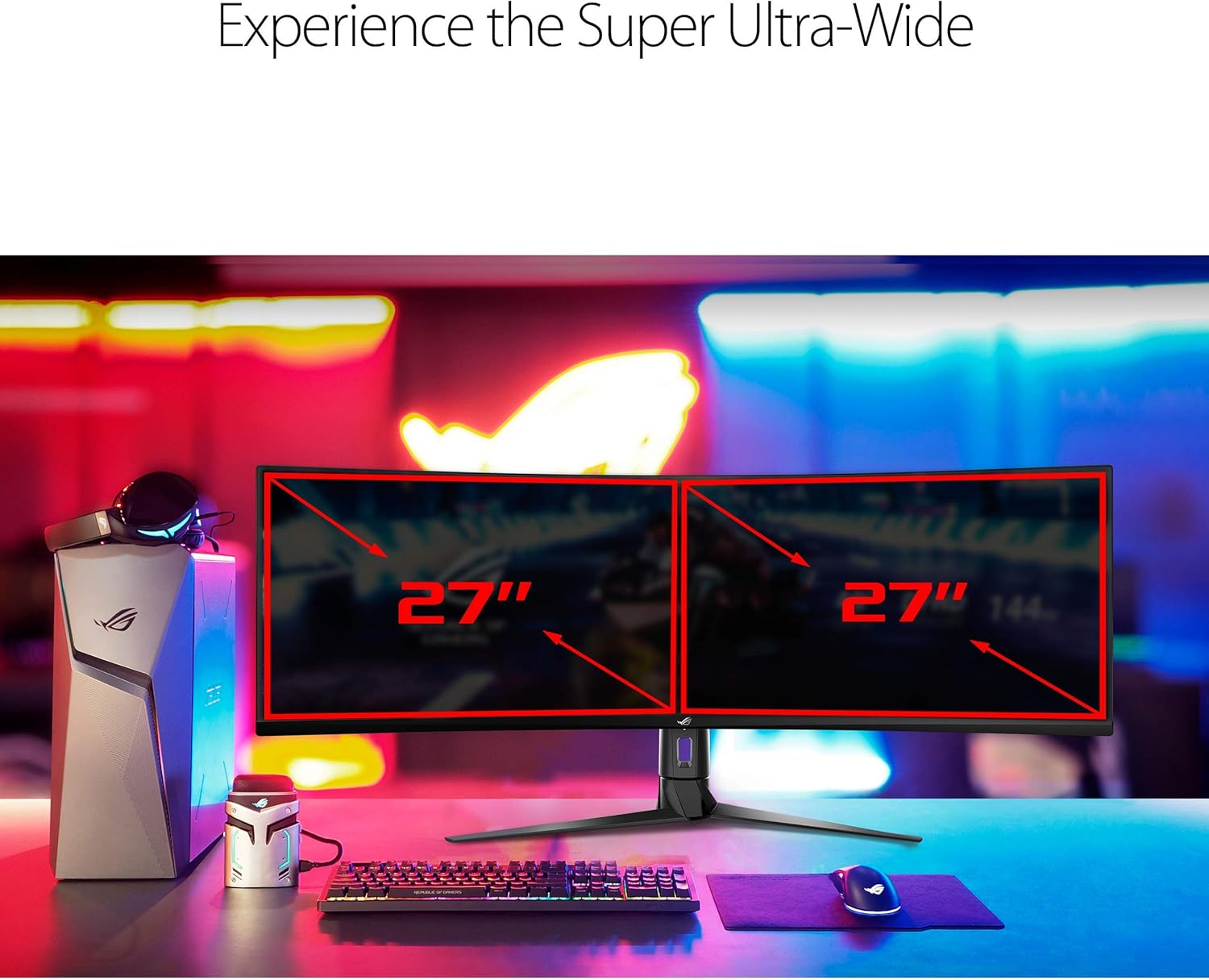 ASUS ROG Strix XG49VQ 49” Curved Gaming FreeSync Monitor 144Hz Dual Full HD HDR Eye Care with DP HDMI Black